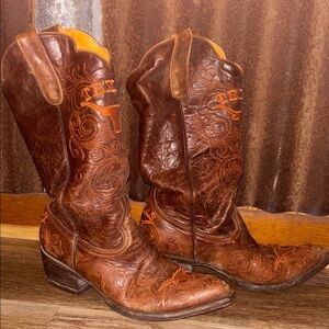 Texas longhorn retro snip toe soft leather embroidered game day boots size 8